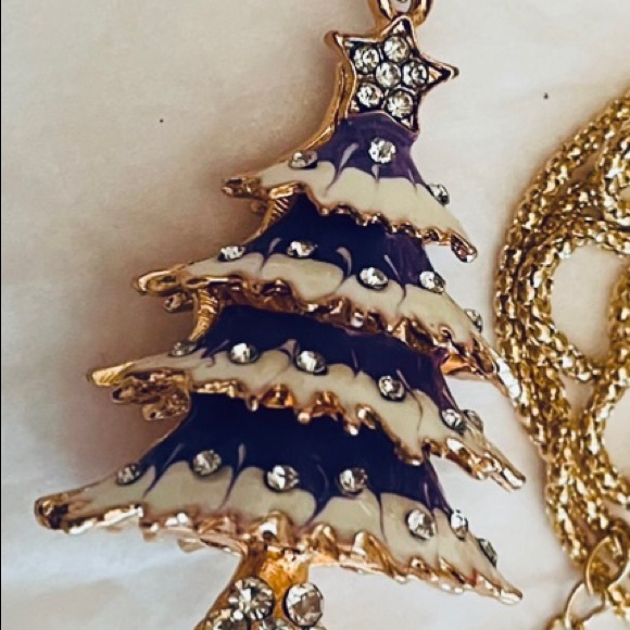 Betsy Johnson purple snow covered Christmas tree necklace - Picture 4 of 5